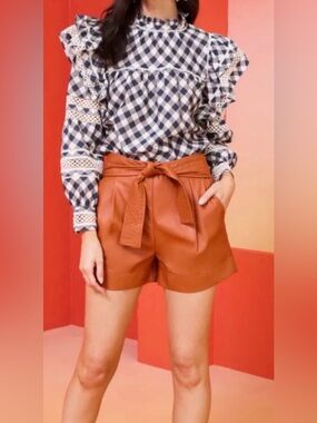 Marie Oliver Que Cottagecore Blouse In Indigo Plaid